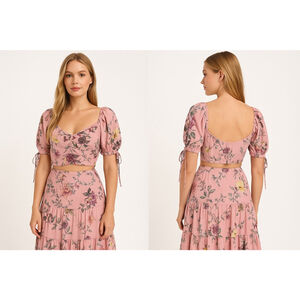 Love Fire Pink Floral Crop Top Women's 1X